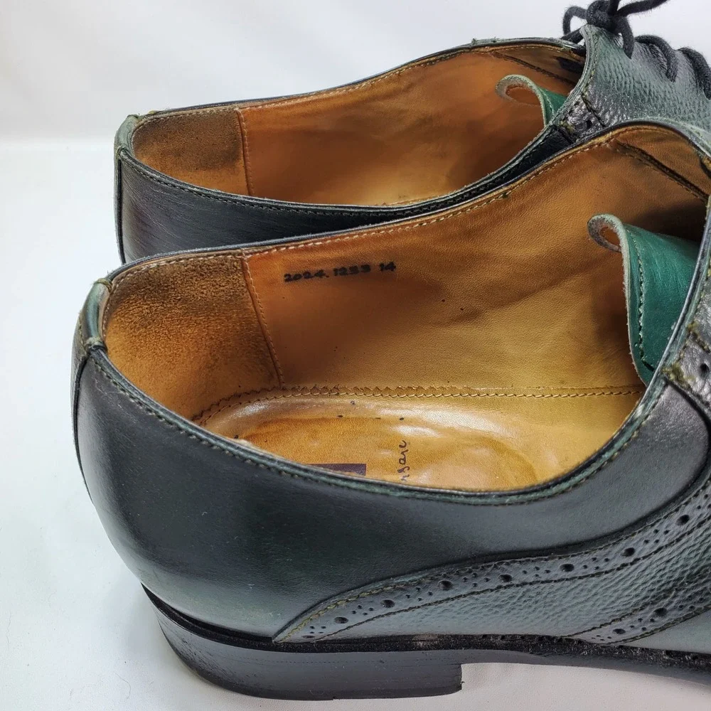 Ugo Vasare Oxford Shoes Mens 14 Green Black Leather Wingtip Brogue Dress Shoes